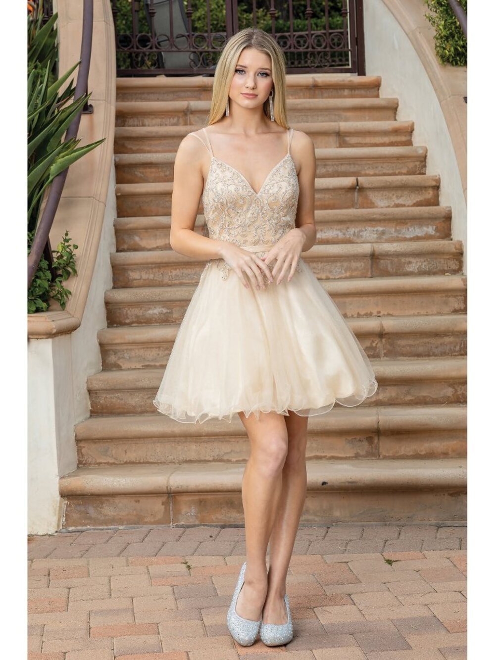 NEW CHAMPAGNE Evening Gown Floor Length Formal Elegant Stunning 3315